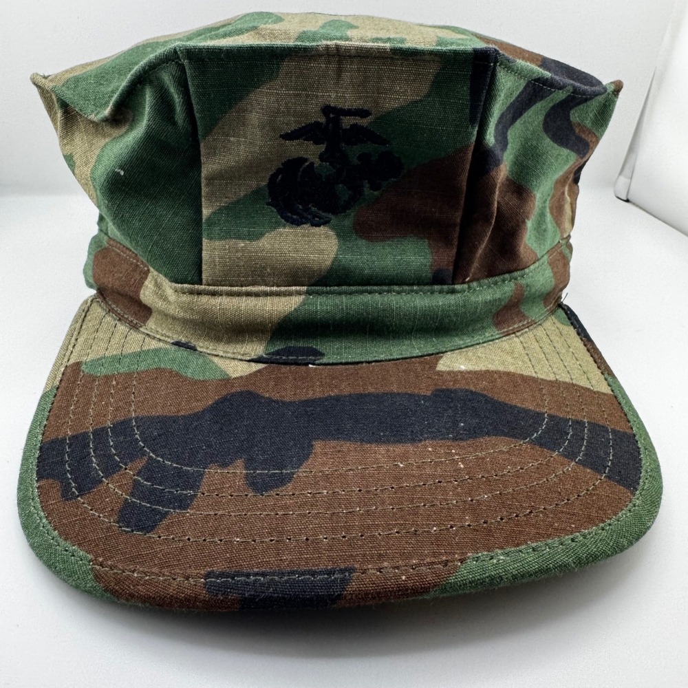 Tru-Spec Vanguard USMC Utility Cover Mens Size 7 Woodland Camo Good EGA Cap